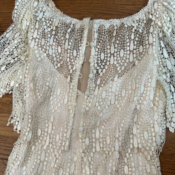 House of Bianchi Vintage Crochet Lace Cream Bridal Column Dress - Picture 4 of 6